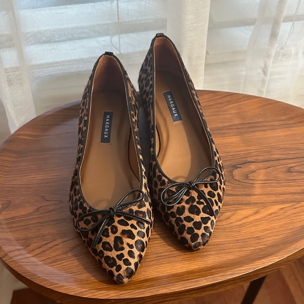 Margaux Leopard Print Pointed Toe Flats with Black Trim